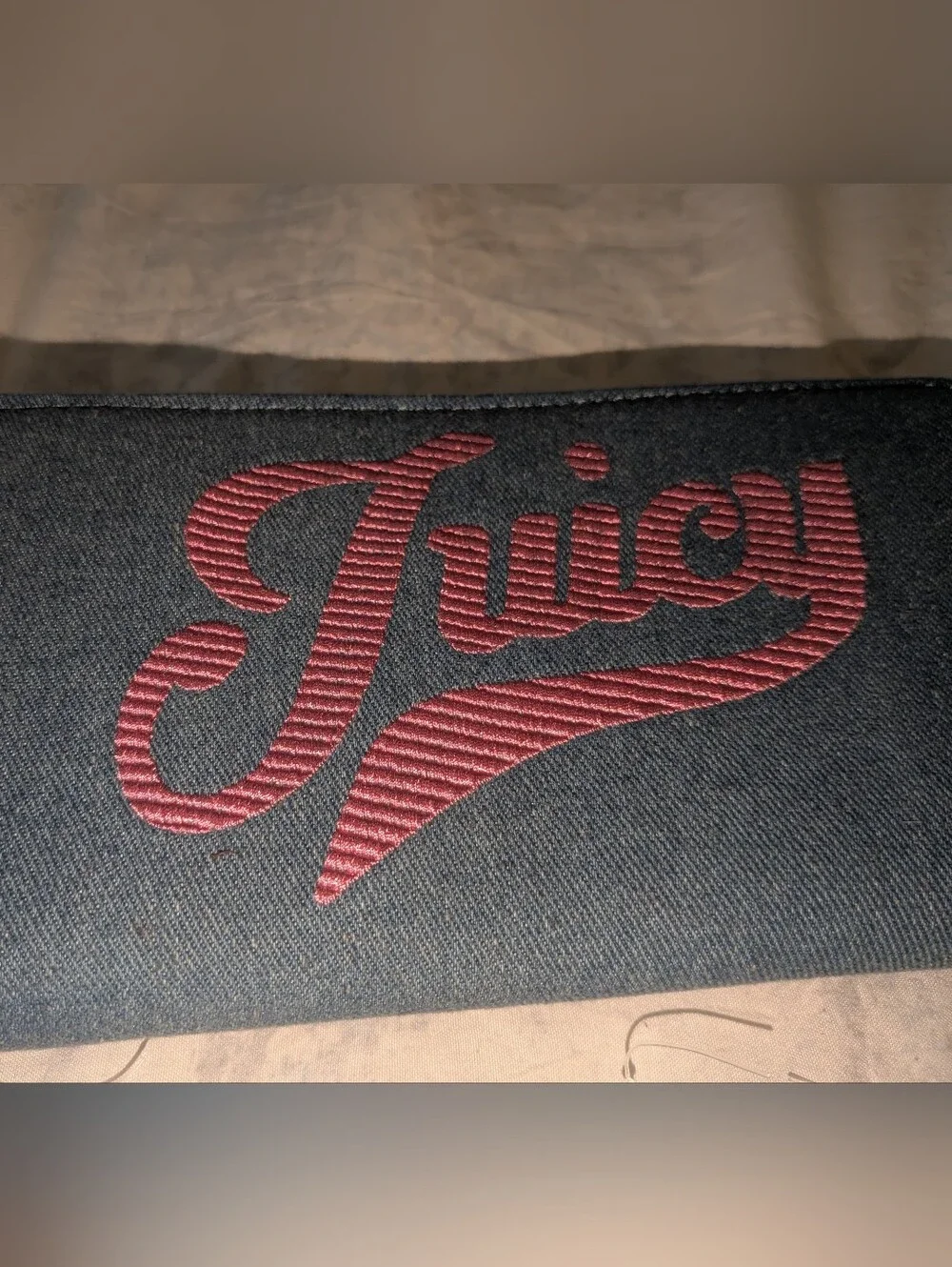 Juicy Couture Denim Zip Wallet with Pink Logo
